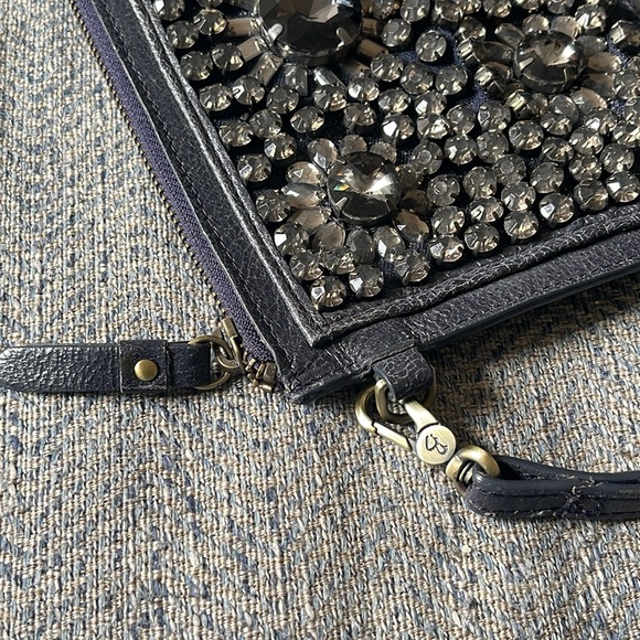 Boden Blue Distressed Leather Rhinestone Zippered Clutch - Picture 11 of 12